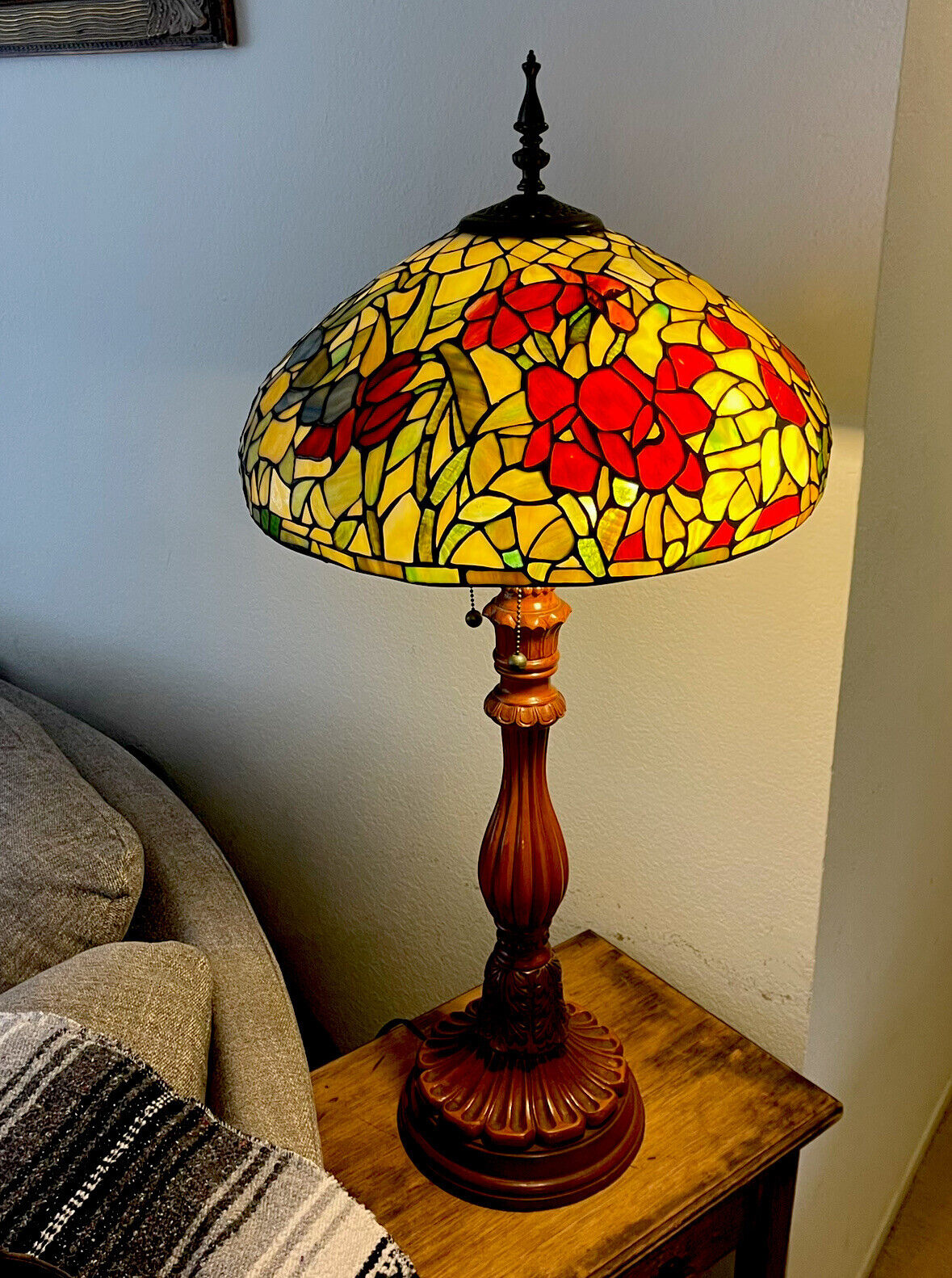 Vintage 48 Years Floral Colorful Tiffany Lamp 39” With 3 Light Bulbs Rare Piece