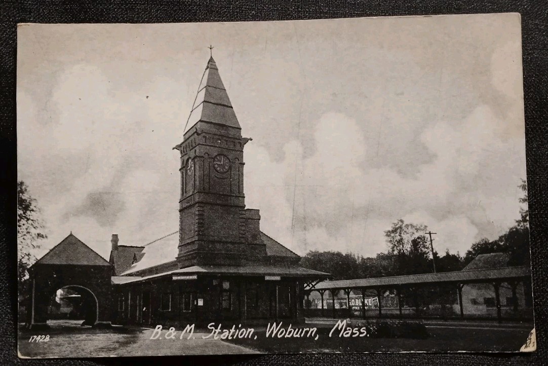 Vintage 1900s B. & M. Station Woburn Massachusetts Postcard Train Station