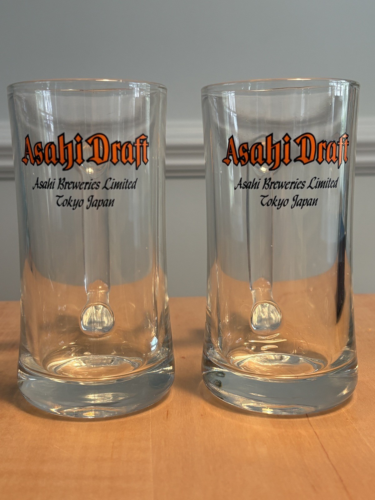 Two Vintage Asahi Draft Clear Glass Beer Mugs With Handles Asahi Breweries Tokyo