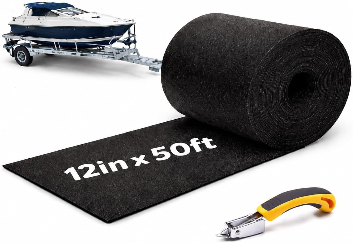 Boat Trailer Bunk Carpet 50FT X 12In, Premium Black 25Oz Extra Thick Marine-Grad Boat Trailer Bunk Carpet 50FT X 12In, Premium Black 25Oz Extra Thick Marine-Grad