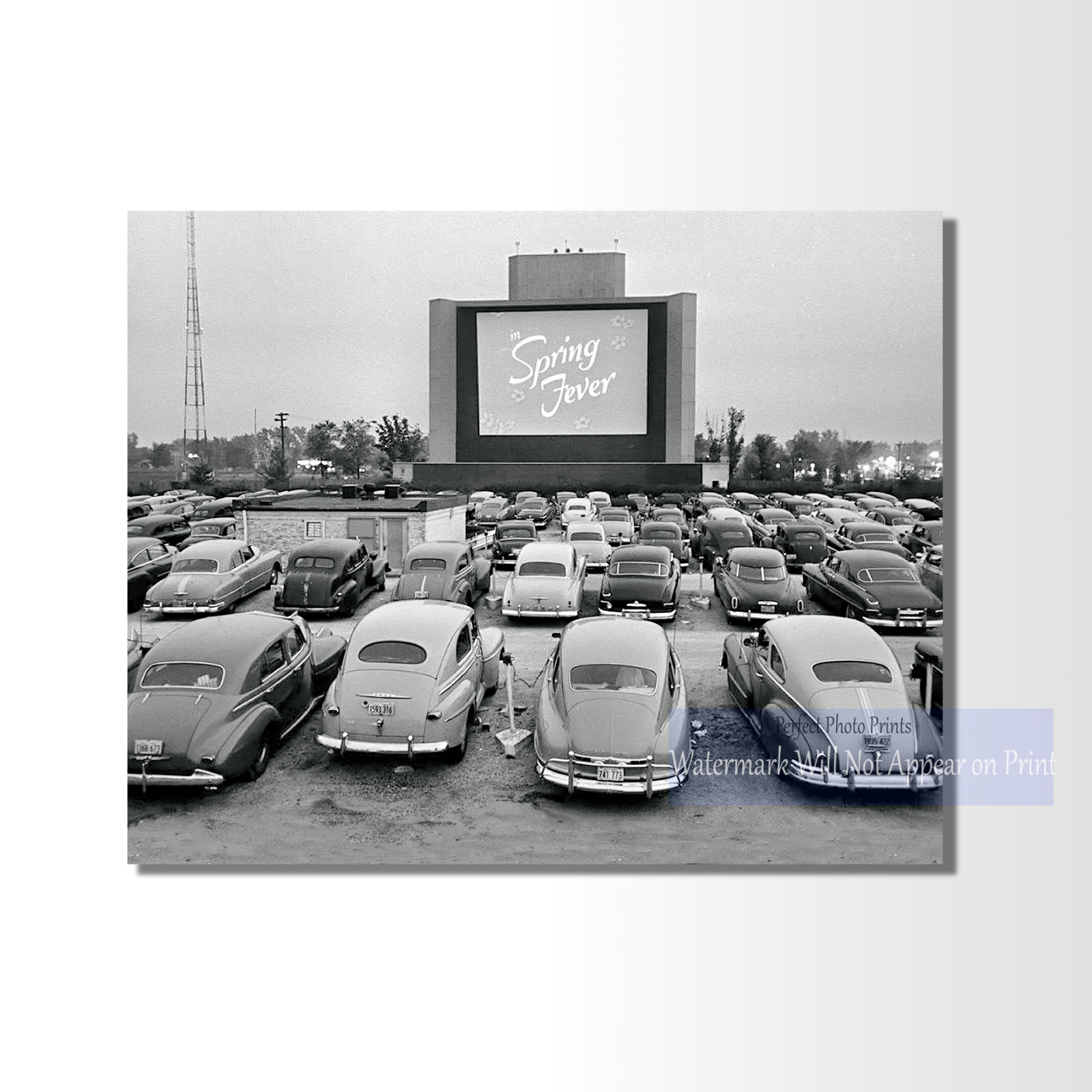 Classic 1940s Drive-In Movie Theatre , Classic Cars - Vintage Photo Print