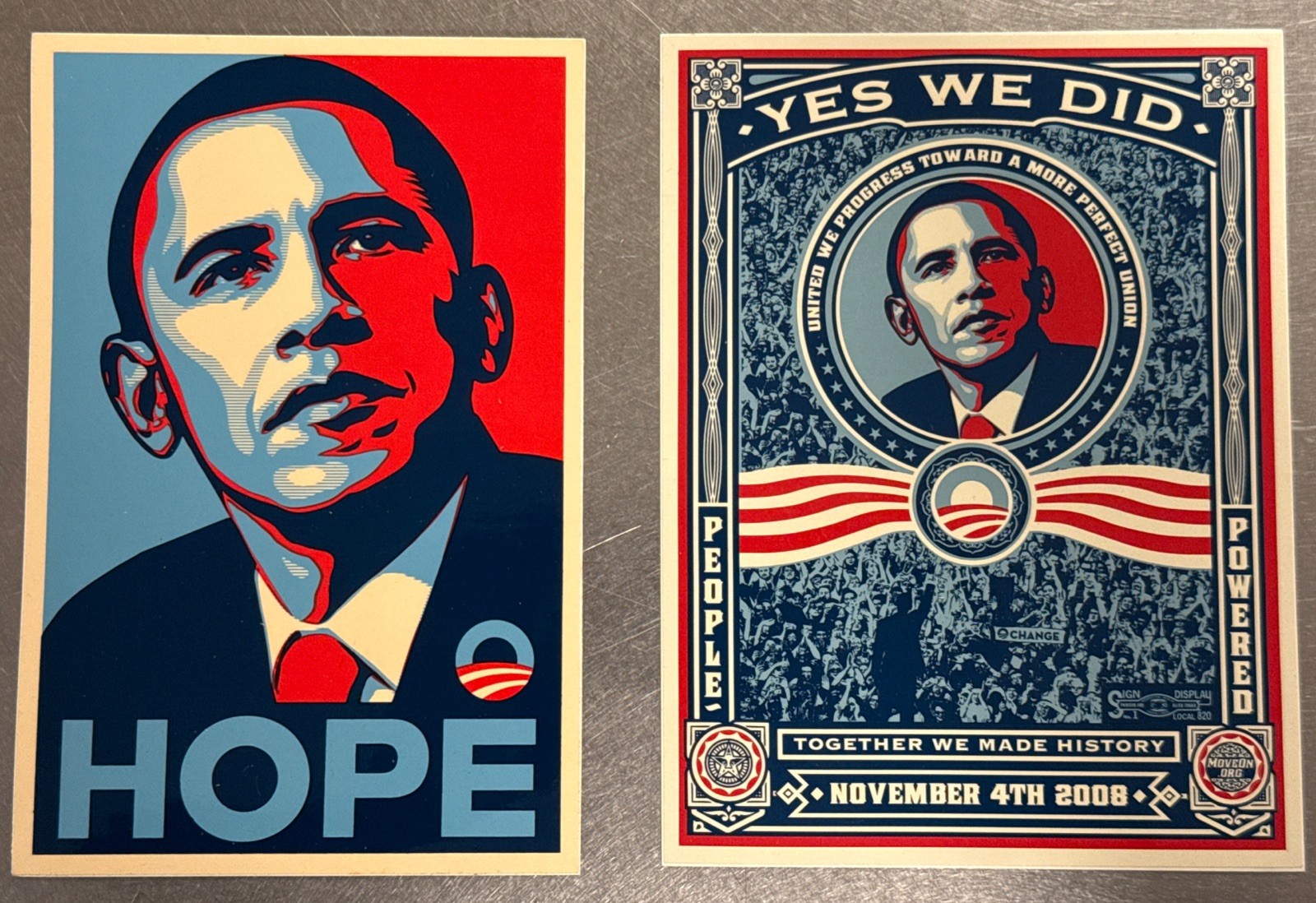 Set Of 2 Shepard Fairey Obama 2008 Stickers Hope And Yes We Did
