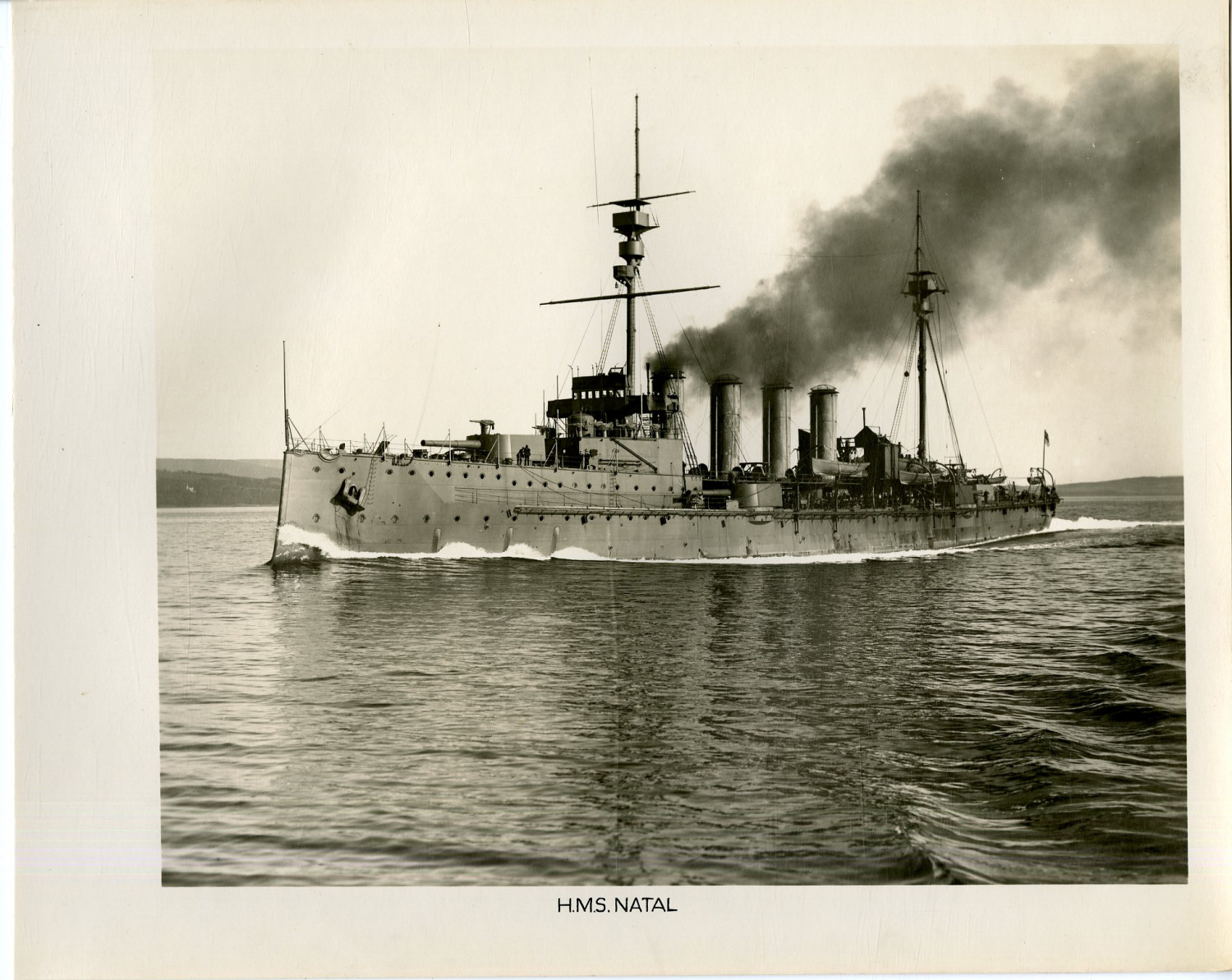 British Royal Navy, Ship H.M.S. Natal Vintage Silver Print. Vintage ship. Navir