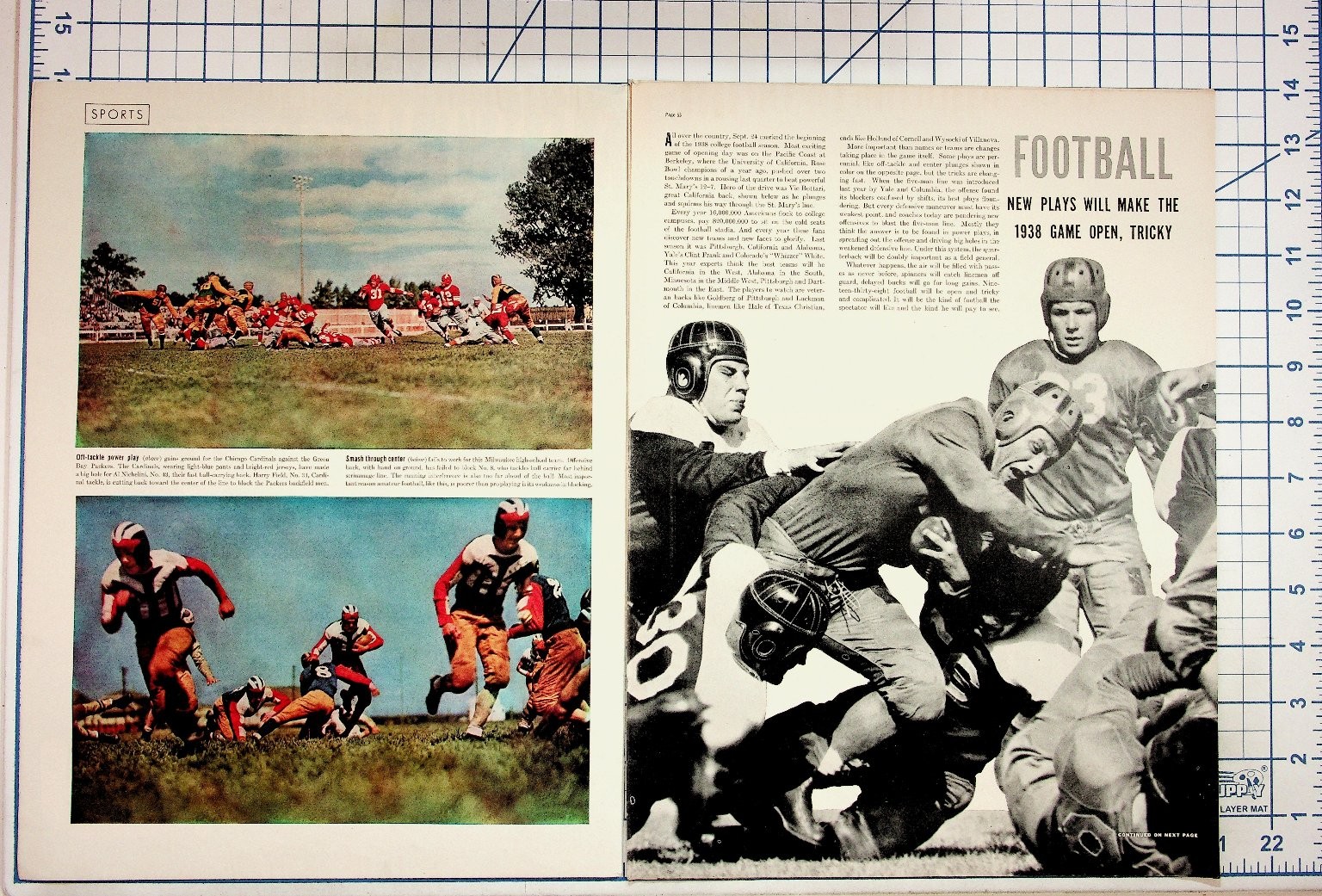 1938 Football Magazine Spread: NFL Pro & College Stars, Green Bay Packers 1938 Football Magazine Spread: NFL Pro & College Stars, Green Bay Packers