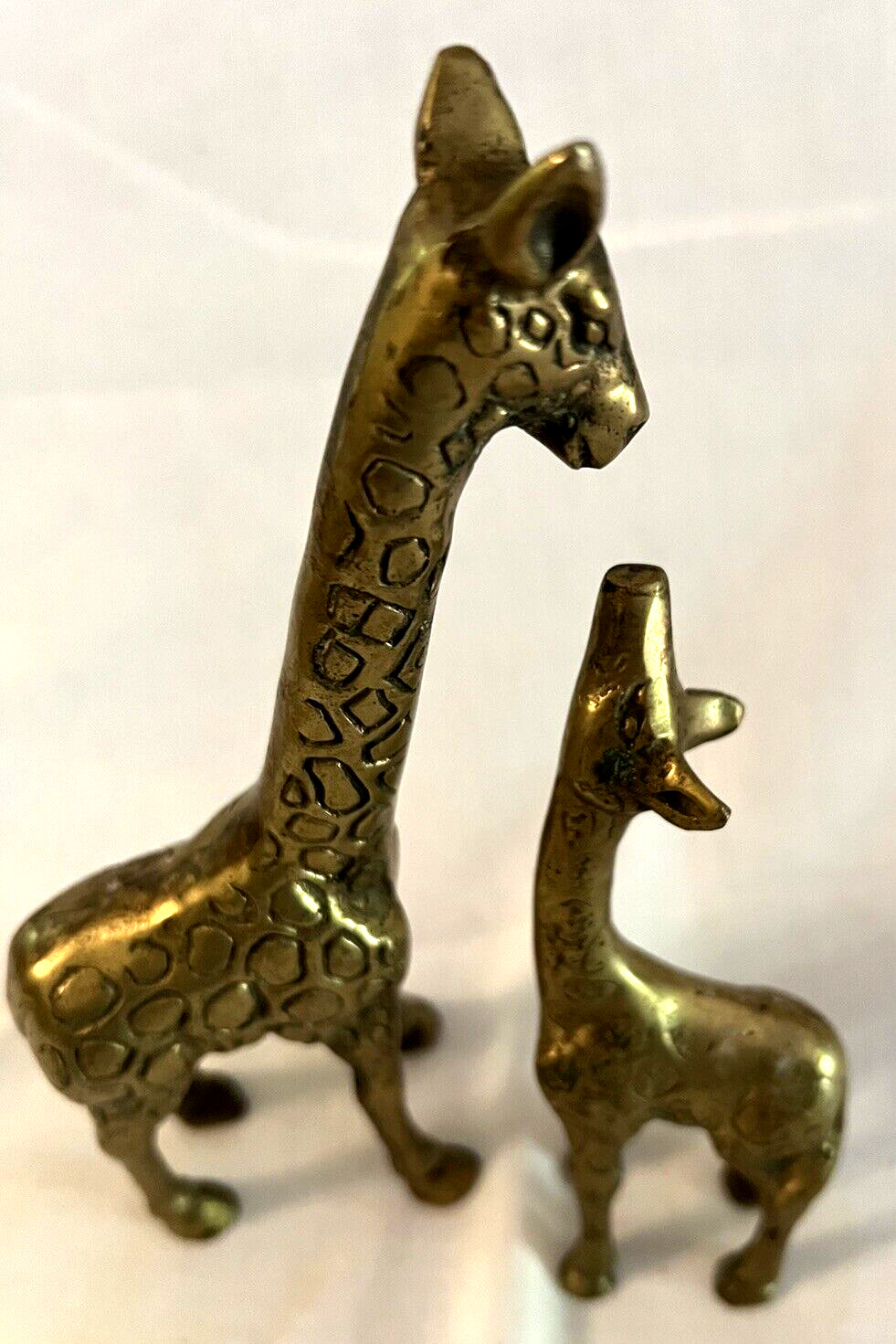 Vintage Mid-Century Solid Brass Mother and Baby Giraffe Figurines Sculpture