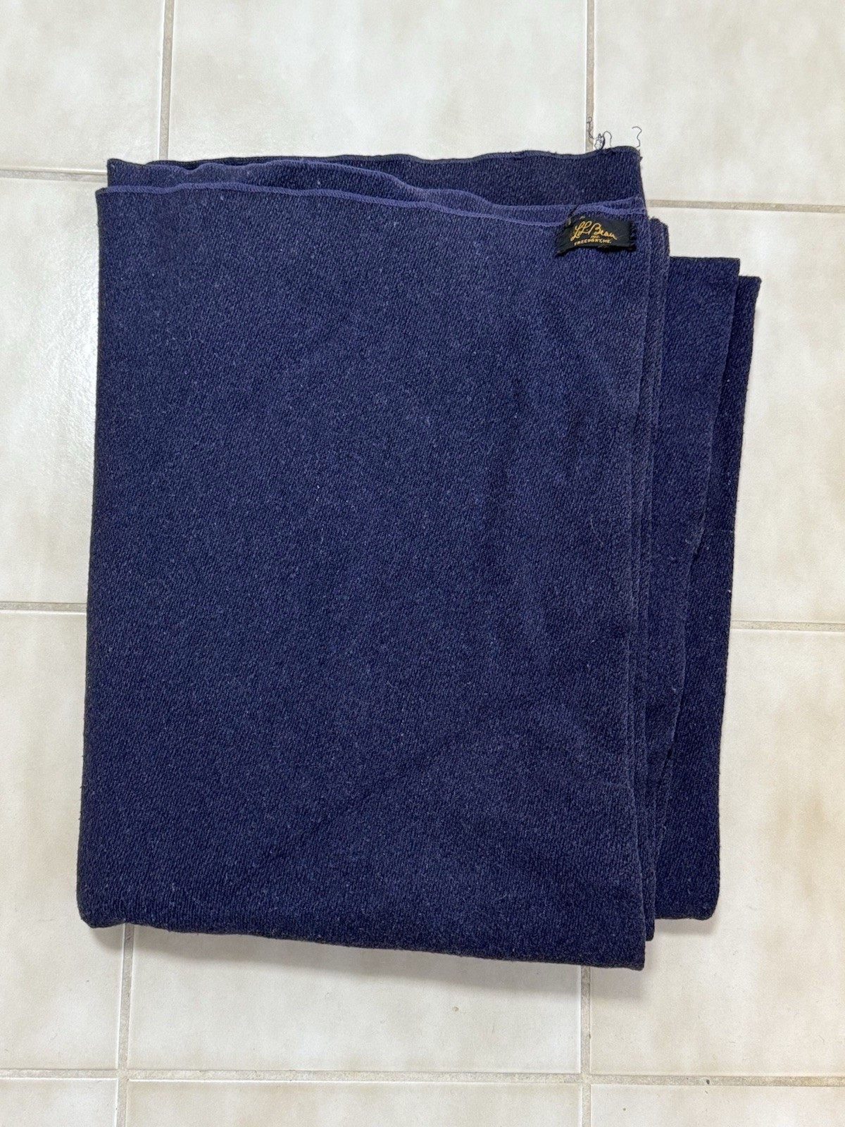 True Vintage 50s 60s LL Bean Script Cursive Label Wool Cotton Camp Blanket Blue