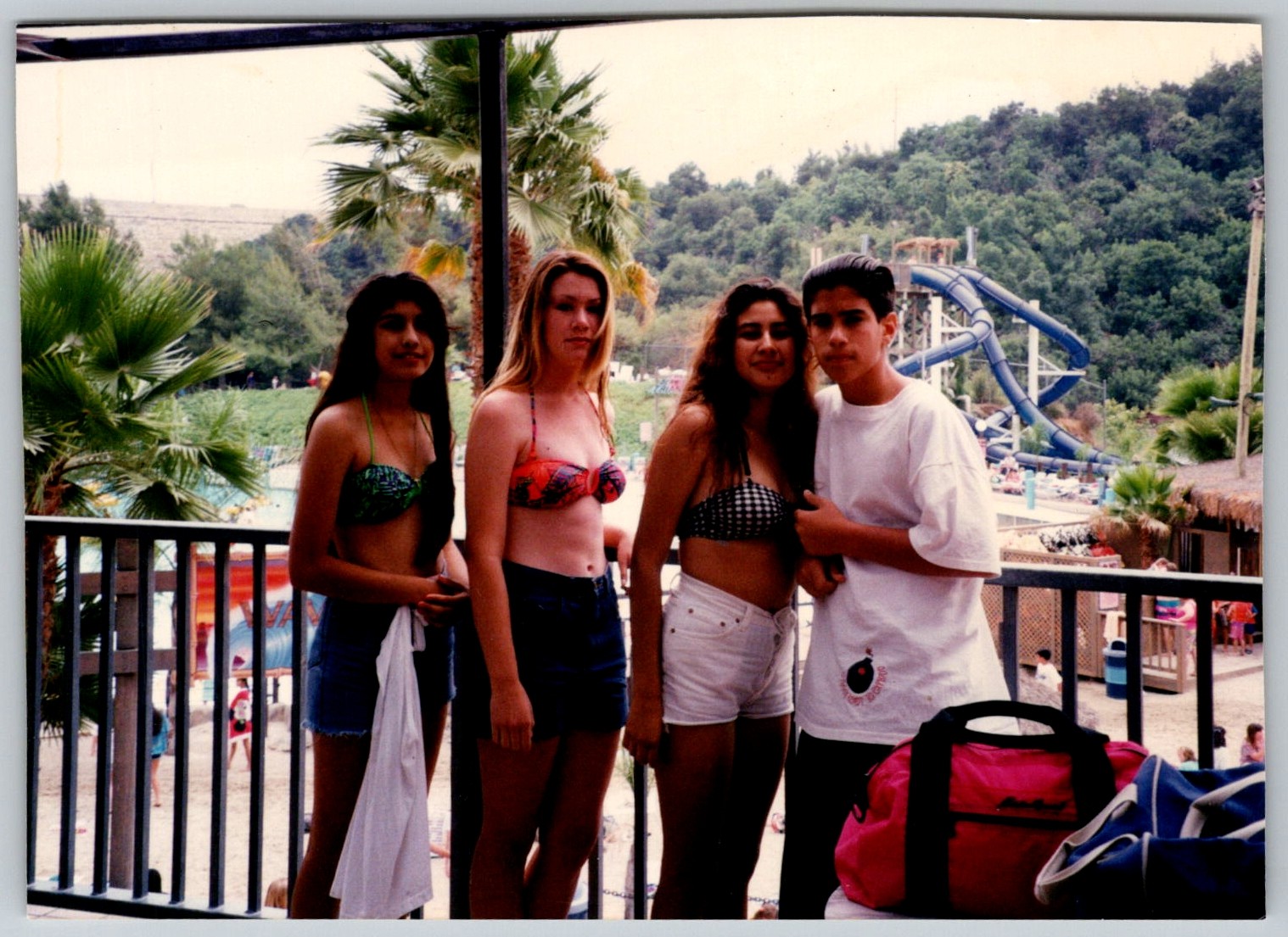 Vtg Color Snapshot Teens Swimsuits Bikinis Waterpark Waterslide 1990s