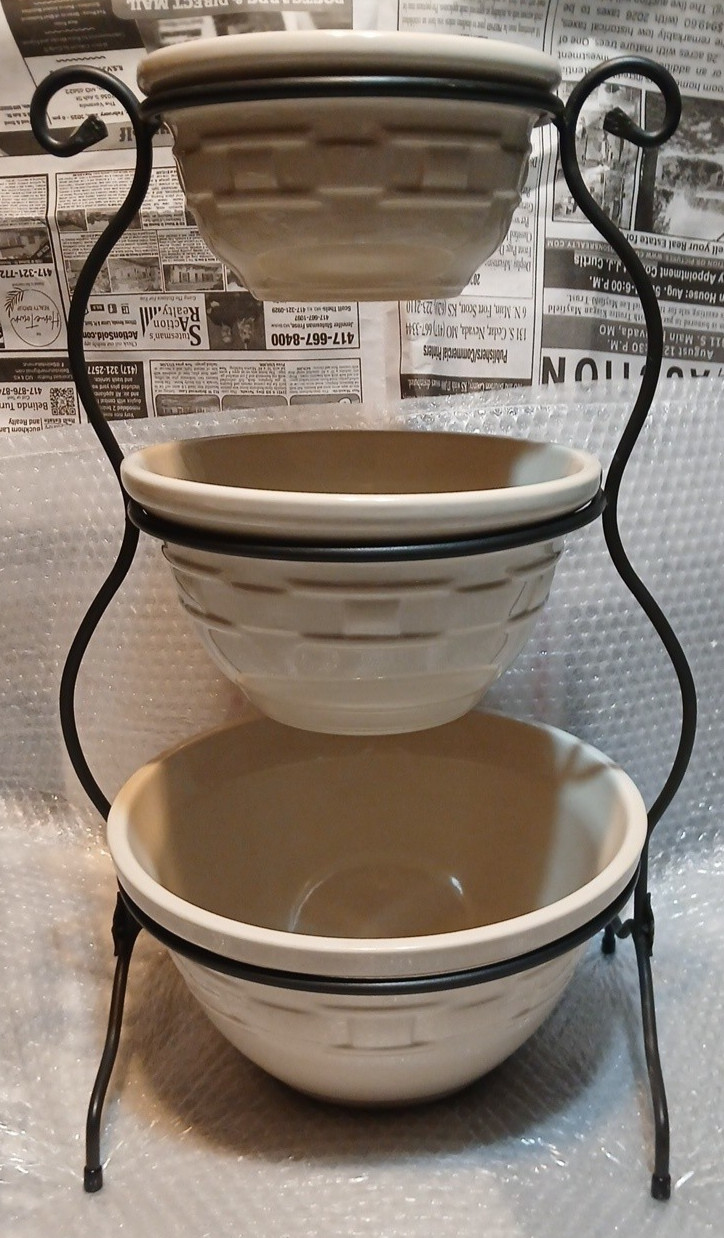 Longaberger Wrought Iron 3 Tiered MIXING BOWL STAND Holds 6 Longaberger Wrought Iron 3 Tiered MIXING BOWL STAND Holds 6