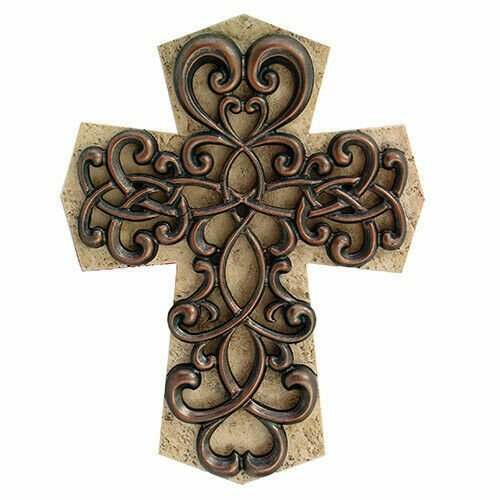 PTC 12.25 Inch Multi Layered Swirl Metal Cross Wall Statue Figurine PTC 12.25 Inch Multi Layered Swirl Metal Cross Wall Statue Figurine