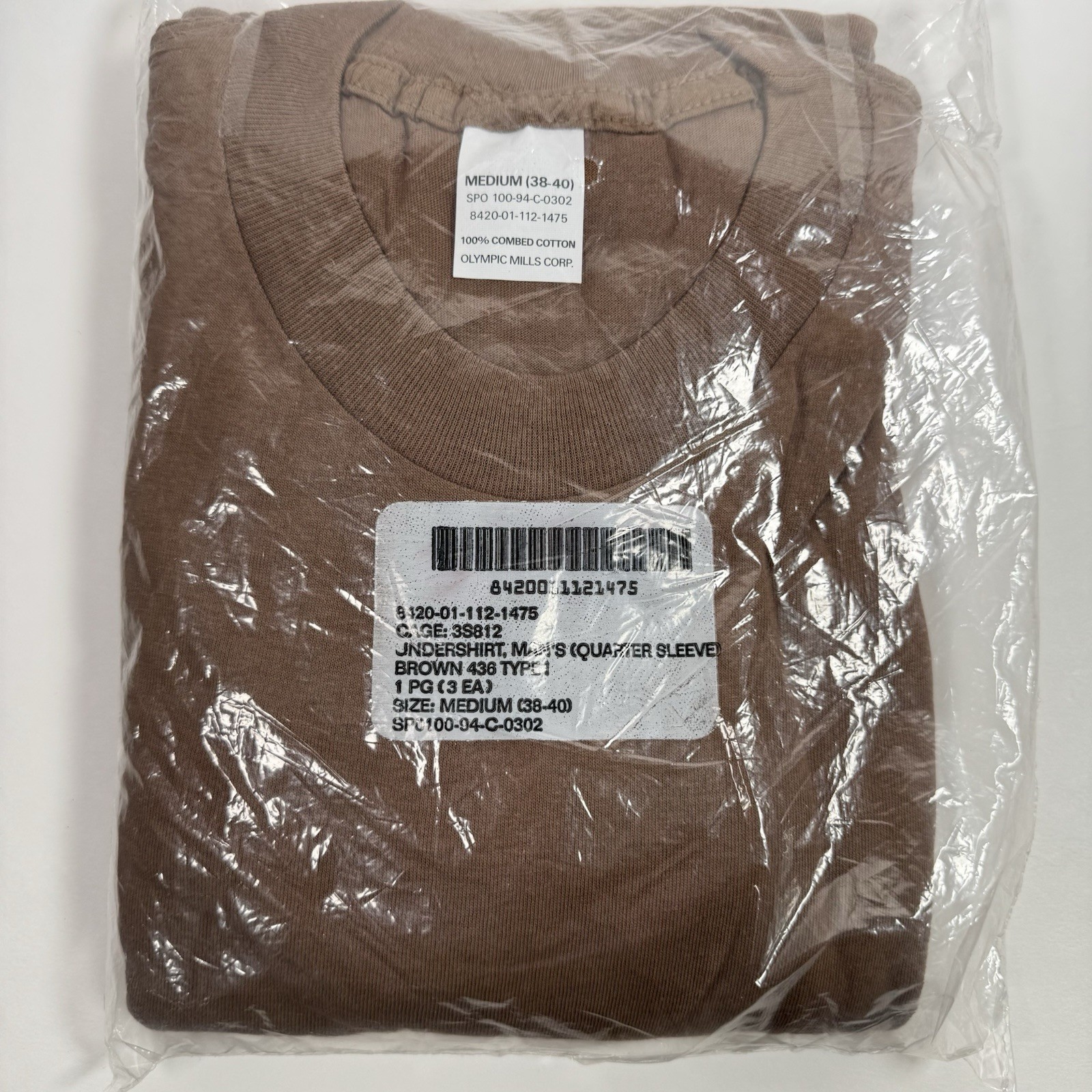 Vintage 1994 US Military Brown 436 Undershirts 3 Pack Medium 38-40 NOS