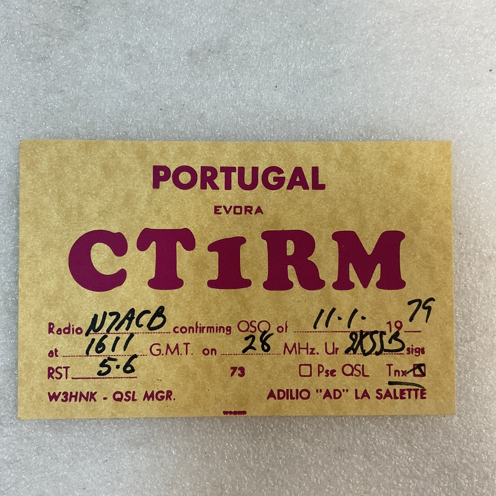 QSL Short Wave Ham Radio Card CT1RM ADILIO Ad La Salette Dvorak Portugal