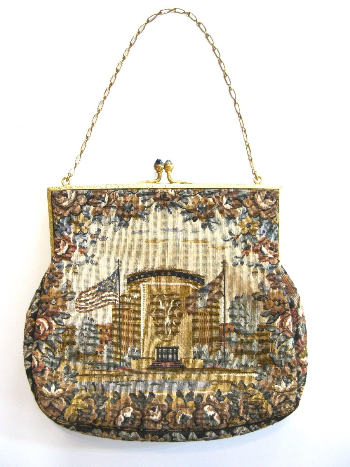 RARE 1939 NEW YORK WORLD'S FAIR TAPESTRY PURSE FEATURING ADMIN BUILDING by SICO