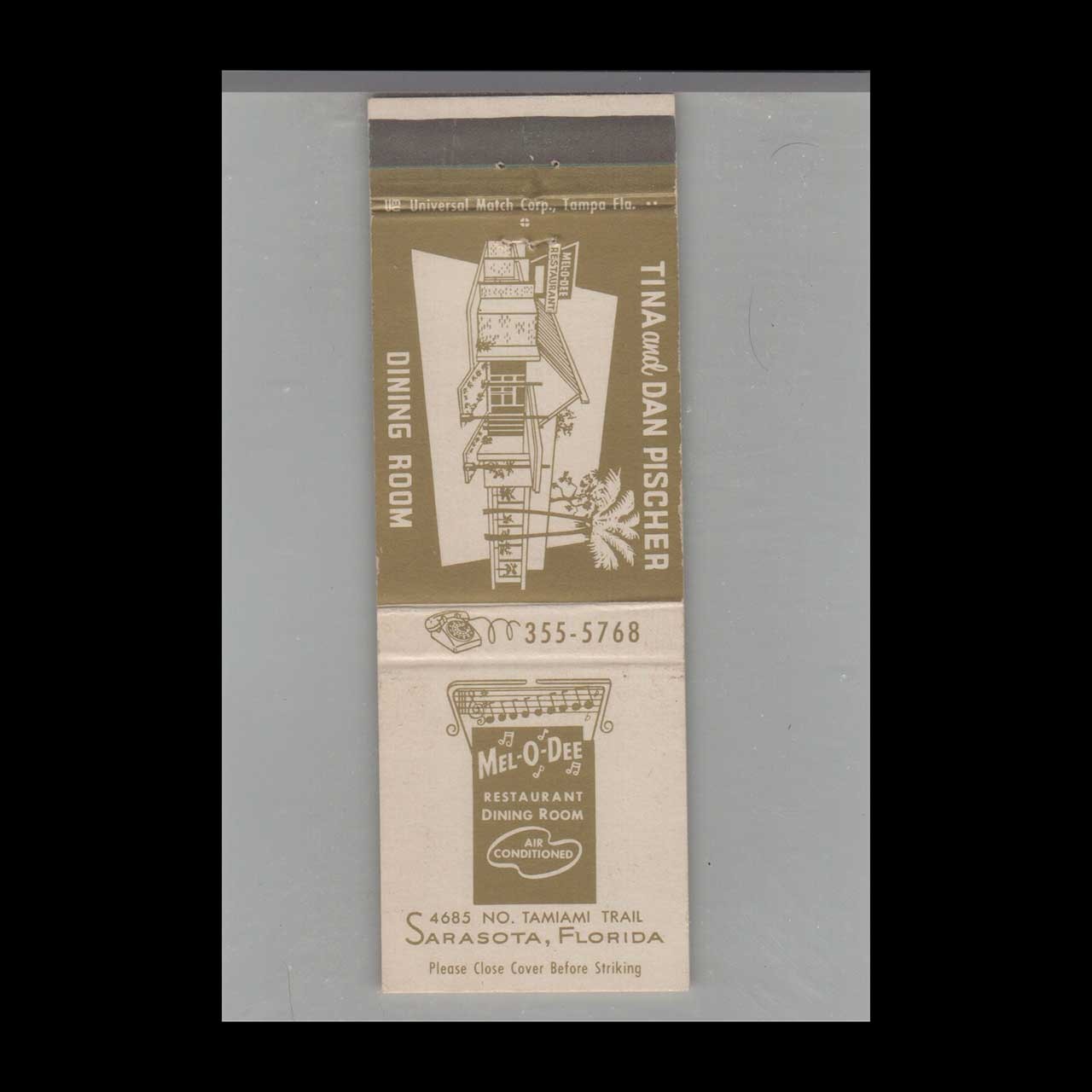 Matchbook Cover Mel-O-Dee Restaurant Sarasota Fl