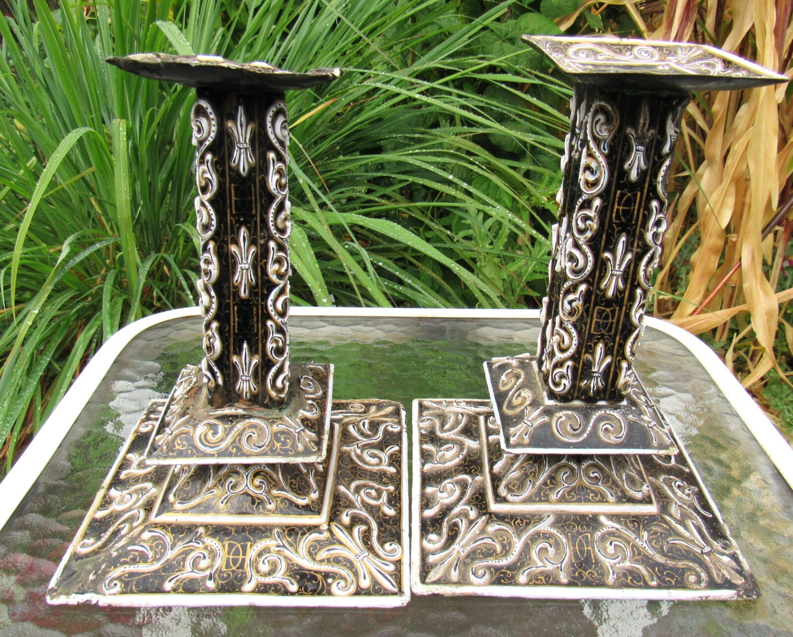 RARE ANTIQUE EARLY 19TH CENTURY PAIR OF FRENCH ENAMEL ON COPPER CANDLESTICKS RARE ANTIQUE EARLY 19TH CENTURY PAIR OF FRENCH ENAMEL ON COPPER CANDLESTICKS