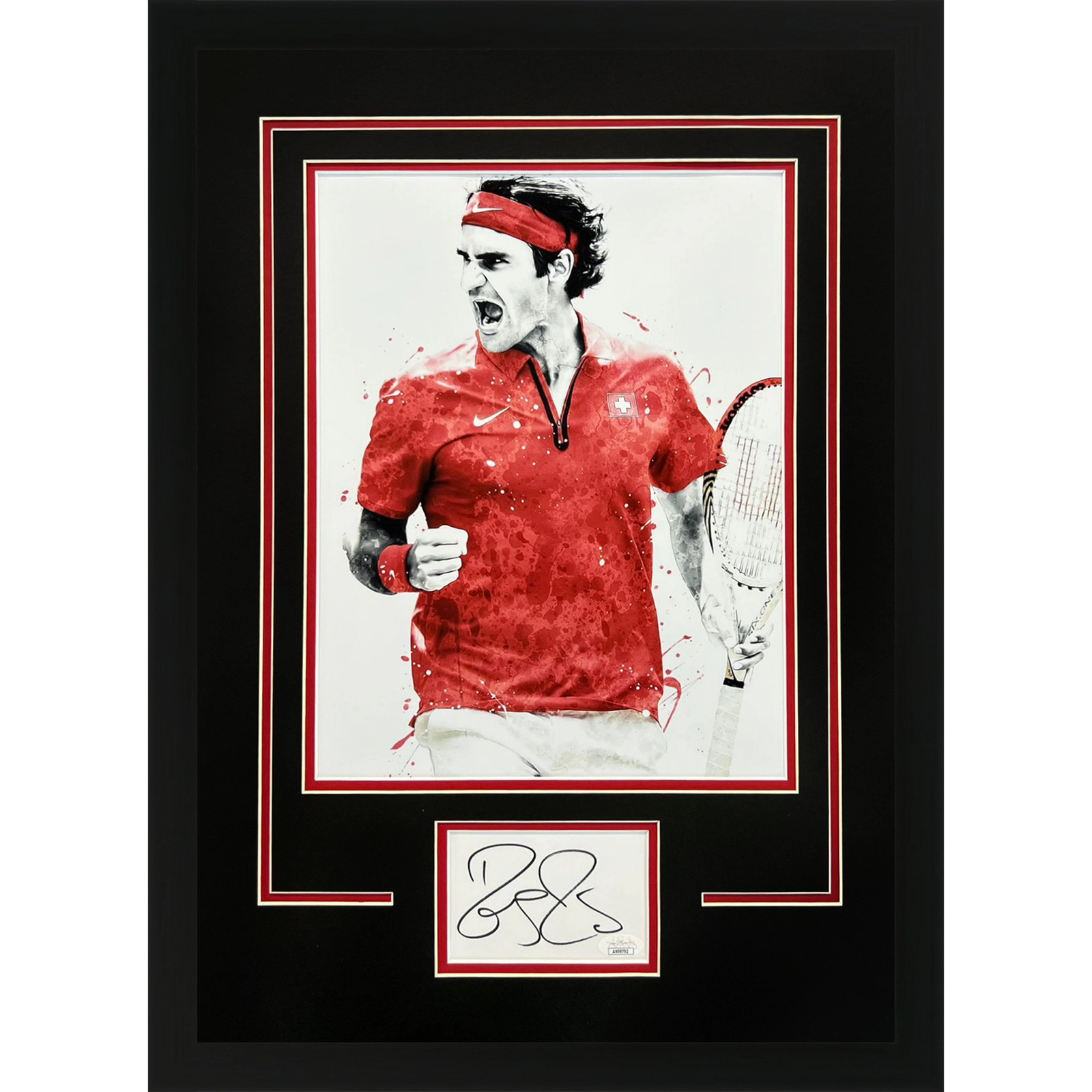 Roger Federer Autographed Tennis Deluxe Framed 11x14 Splash Art Piece - JSA Roger Federer Autographed Tennis Deluxe Framed 11x14 Splash Art Piece - JSA