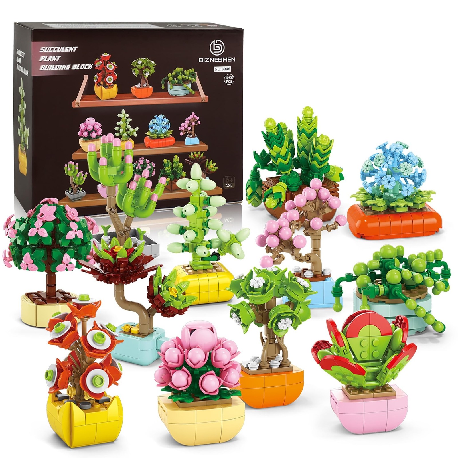 BIZNESMEN 12 Pack Succulent & Flower Building Block Set, Botanical Garden BIZNESMEN 12 Pack Succulent & Flower Building Block Set, Botanical Garden