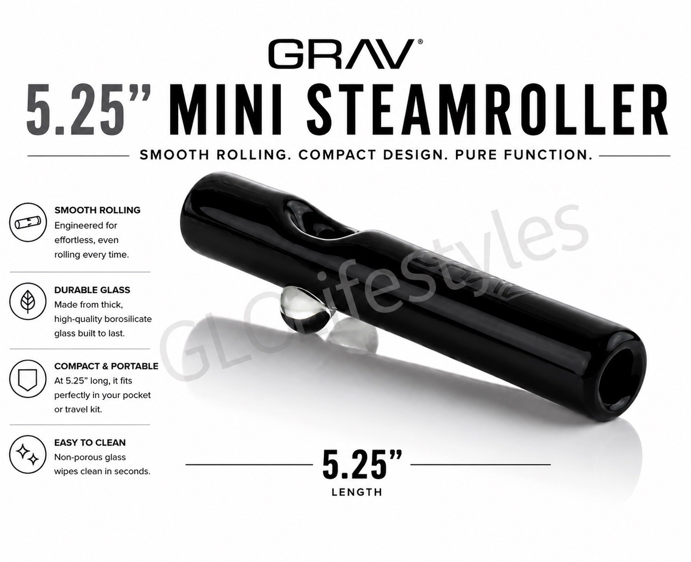 GRAV® MINI STEAMROLLER, 5.25” POCKET PIECE,  $30+ COLOR~BLACK