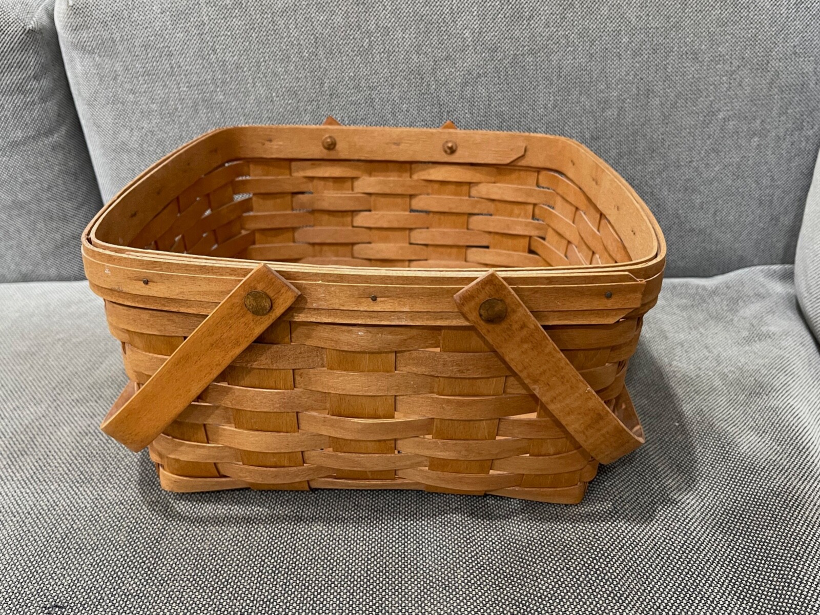Longaberger Handwoven Square Basket w/ Handles Signed 1990 CMH Longaberger Handwoven Square Basket w/ Handles Signed 1990 CMH
