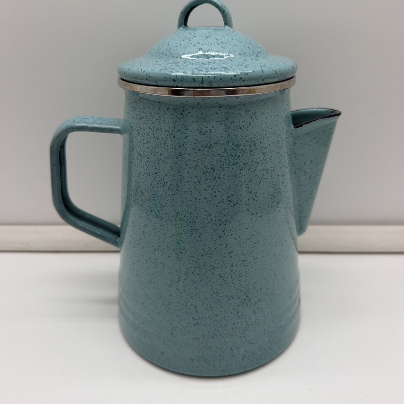 Paula Deen Blue Speckled Enamel Coffee Percolator Pot W Lid & Basket Camp Style Paula Deen Blue Speckled Enamel Coffee Percolator Pot W Lid & Basket Camp Style