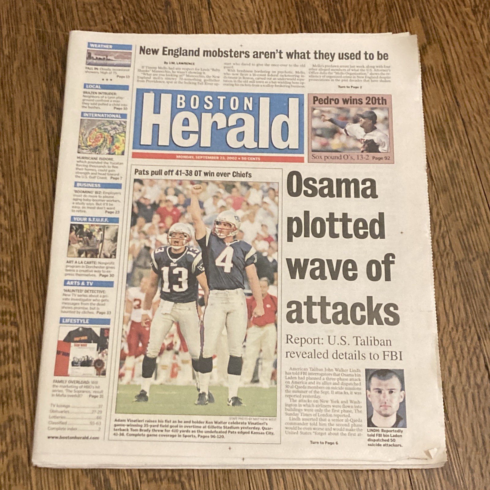September 23, 2002 Boston Herald War On Terrorism Full-Newspaper September 23, 2002 Boston Herald War On Terrorism Full-Newspaper
