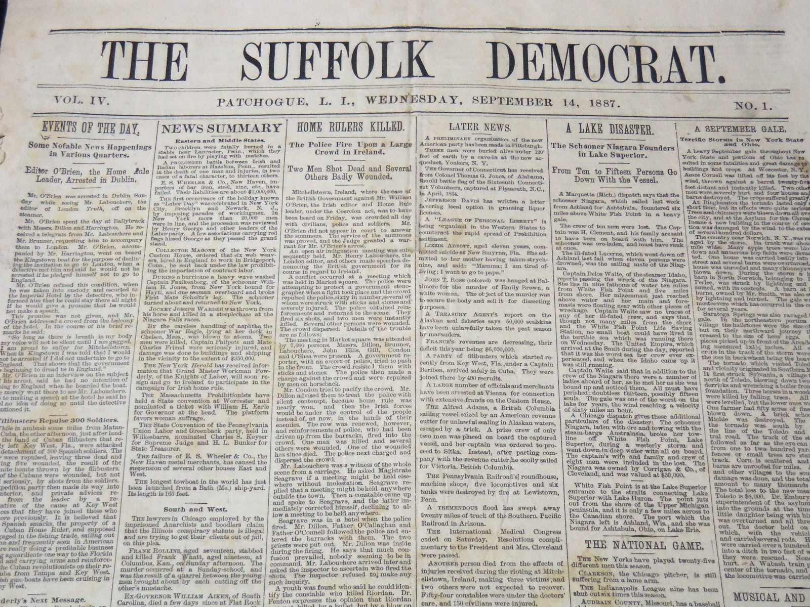 1887 SEPTEMBER 14 THE SUFFOLK DEMOCRAT NEWSPAPER - ANSON - SPALDING - NT 9600 1887 SEPTEMBER 14 THE SUFFOLK DEMOCRAT NEWSPAPER - ANSON - SPALDING - NT 9600