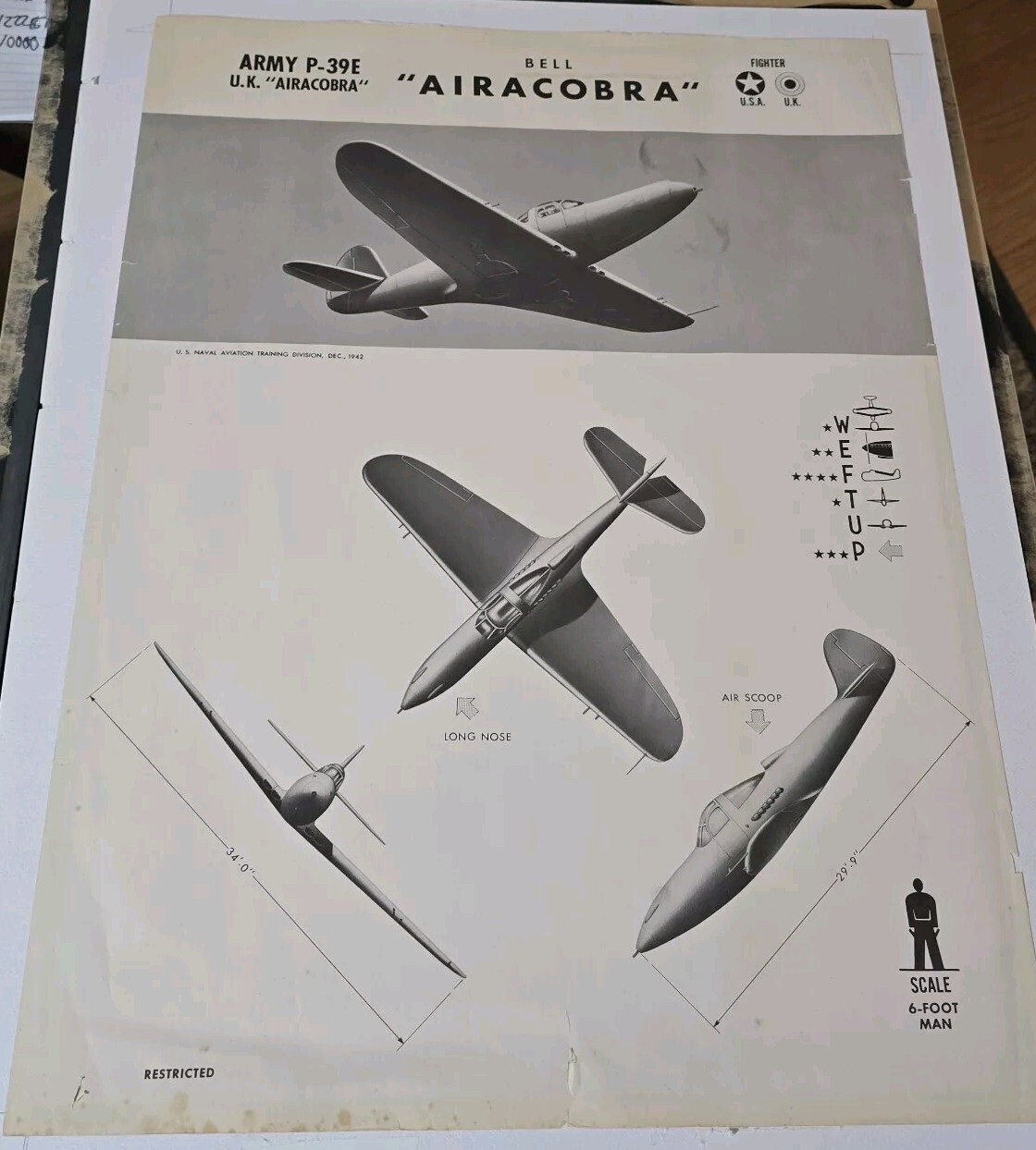 WWII 1942 Royal Air Force Fighter Bell P-39 Airacobra W.E.F.T.U.P. ID Poster Vtg WWII 1942 Royal Air Force Fighter Bell P-39 Airacobra W.E.F.T.U.P. ID Poster Vtg