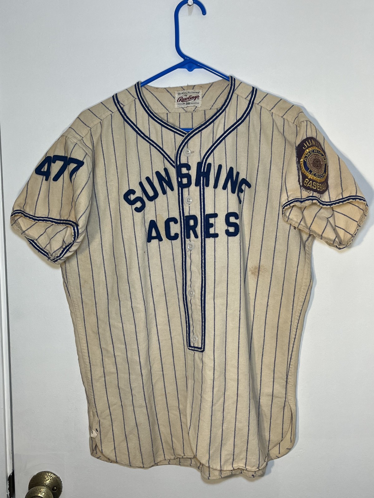 Vtg 1950s Rawlings Wool Baseball Jersey Wilshire Oil Sunshine Acres Post #477 #7 Vtg 1950s Rawlings Wool Baseball Jersey Wilshire Oil Sunshine Acres Post #477 #7