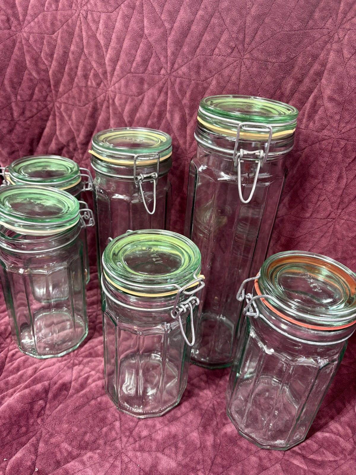 Vintage Set Of Vetreria Ettusca Paneled Glass Jars made in ITALY green **NICE** Vintage Set Of Vetreria Ettusca Paneled Glass Jars made in ITALY green **NICE**