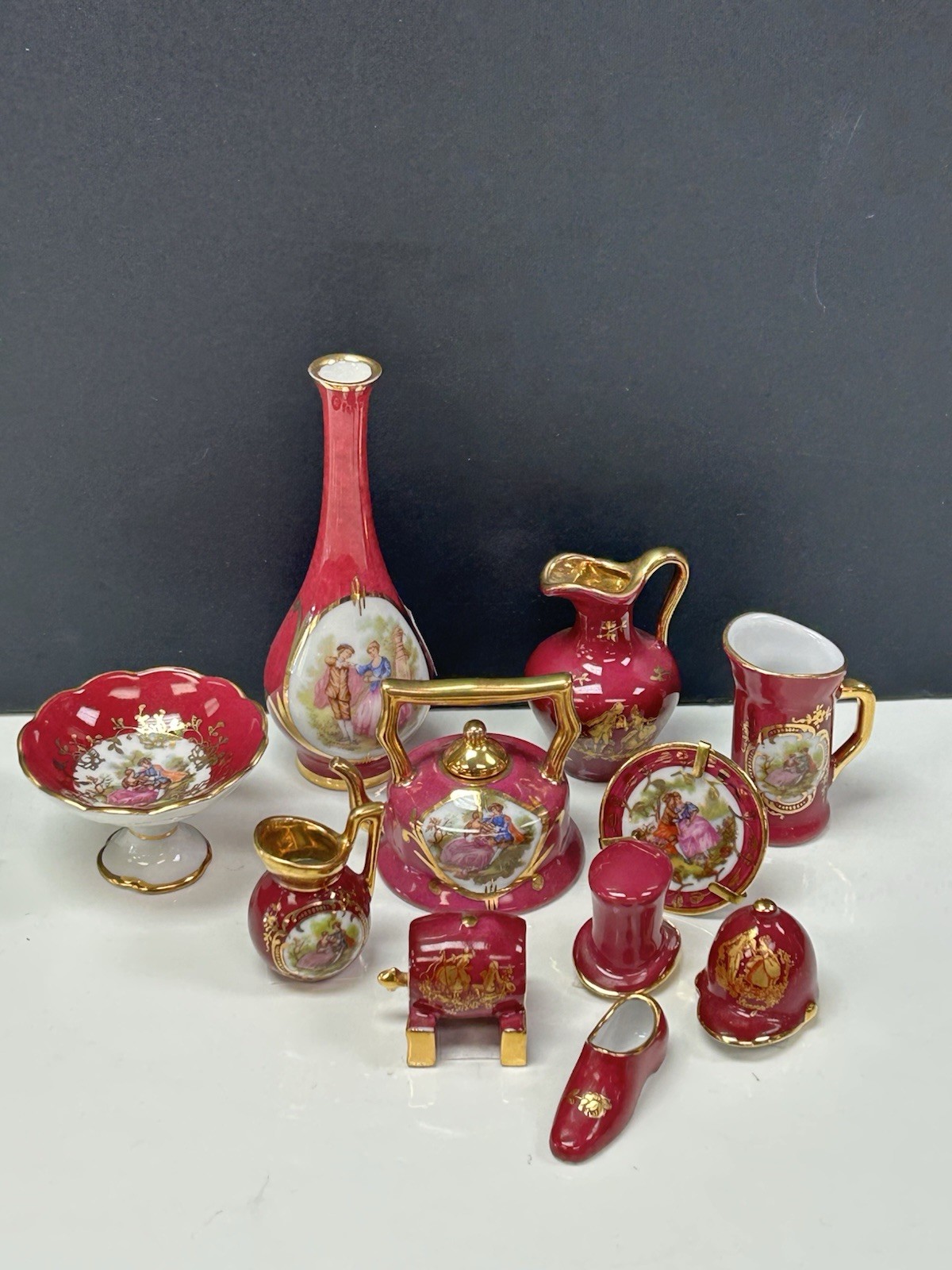 Vintage Limoges France Dark Pink Miniatures Lot Of 11 Pieces Vintage Limoges France Dark Pink Miniatures Lot Of 11 Pieces
