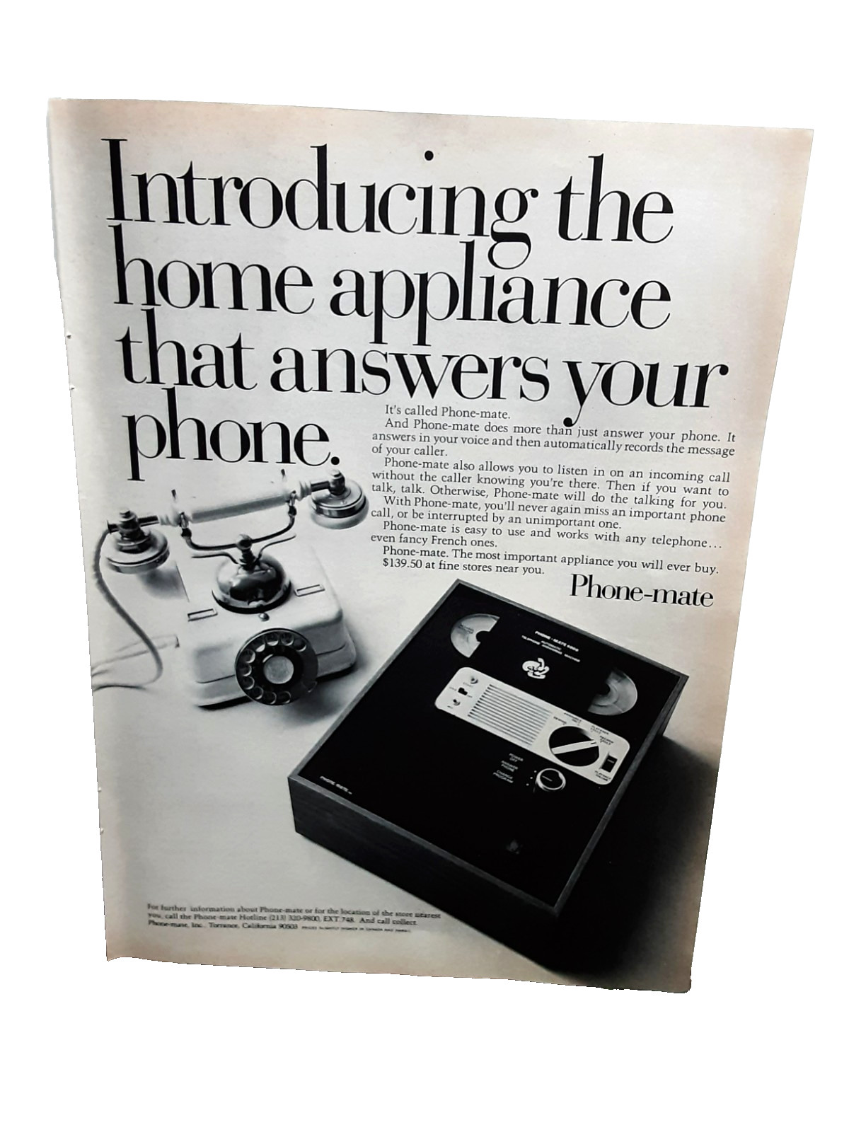 1973 Phone-Mate Print Ad Home Appliance Answering Machine Vintage Tech 1973 Phone-Mate Print Ad Home Appliance Answering Machine Vintage Tech
