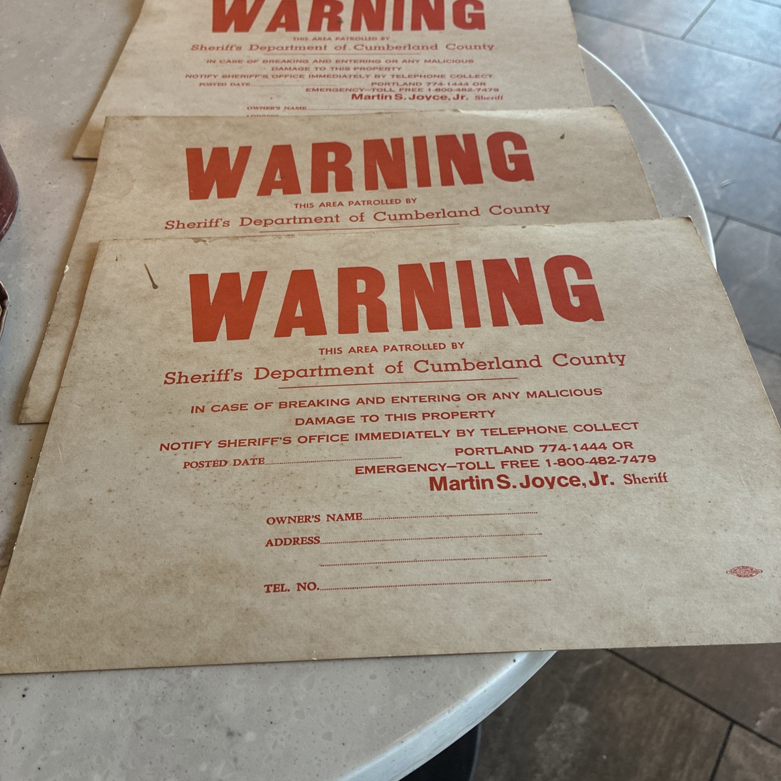 Old 1970 Warning Die Cut Cardboard Signs Lot of 3Vintage Advertising Portland Me