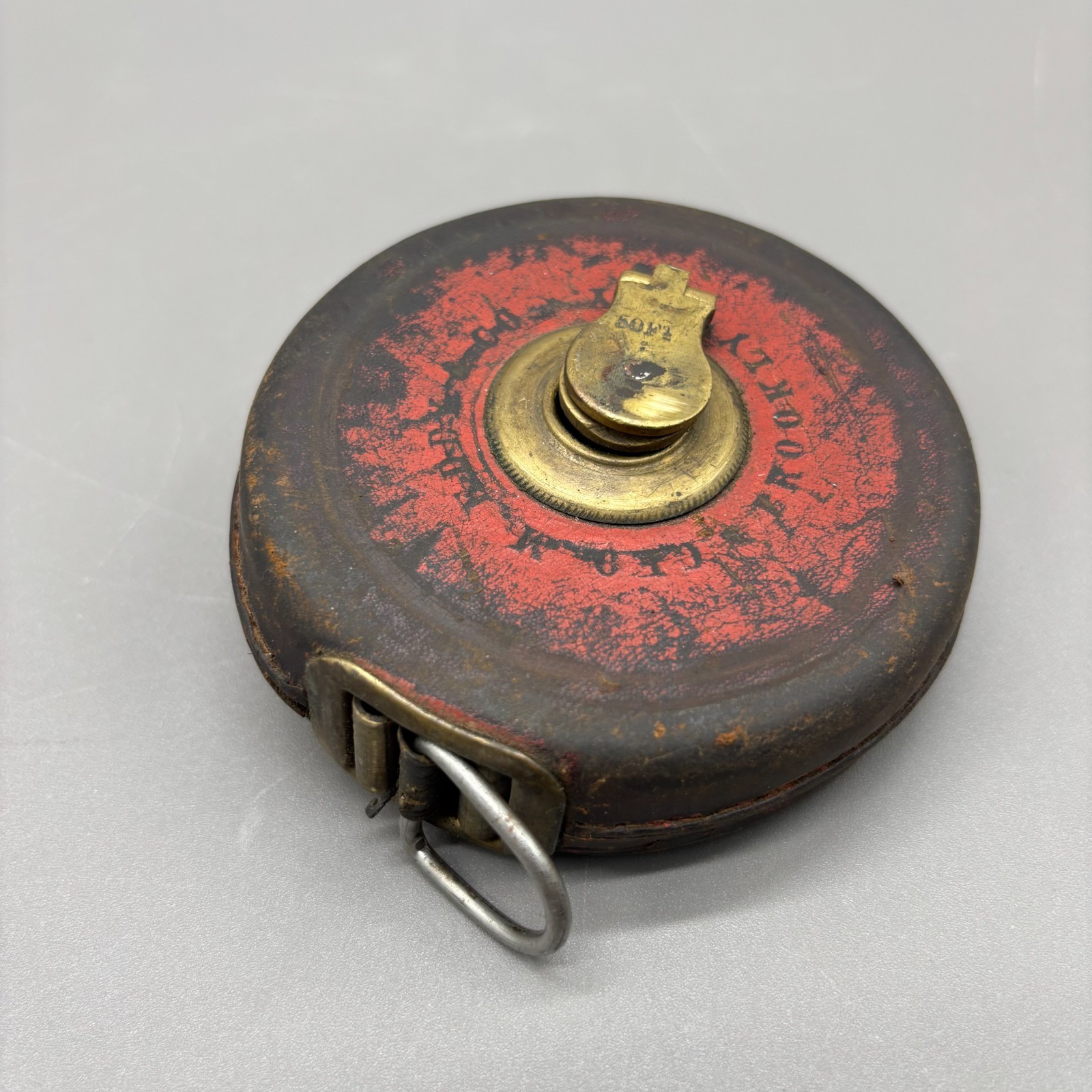 Antique 50' Tape Measure George M Eddy & Co Brooklyn NY Leather Case Brass 1900s Antique 50' Tape Measure George M Eddy & Co Brooklyn NY Leather Case Brass 1900s