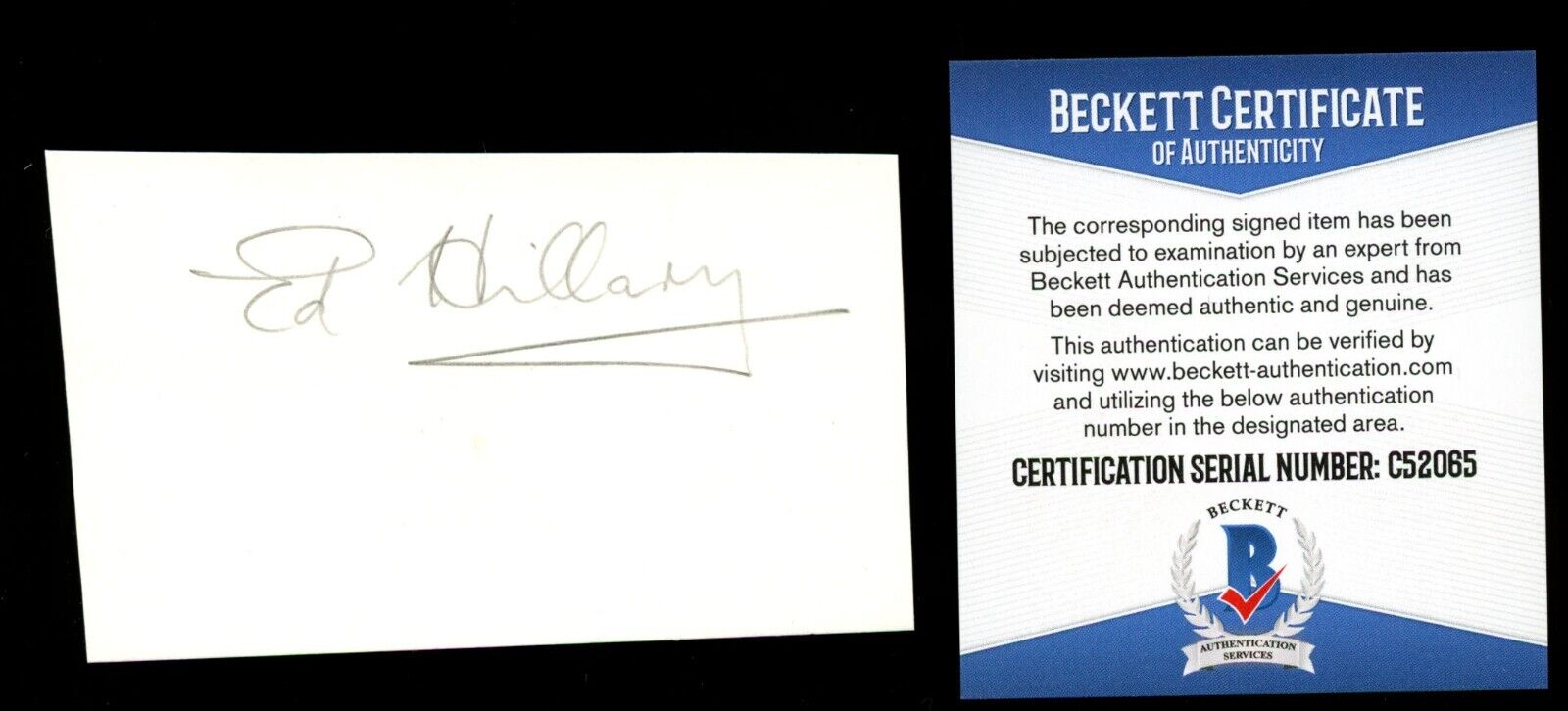 Sir Edmund Ed Hillary d2008 signed autograph 2x4 small cut BC Beckett Certified