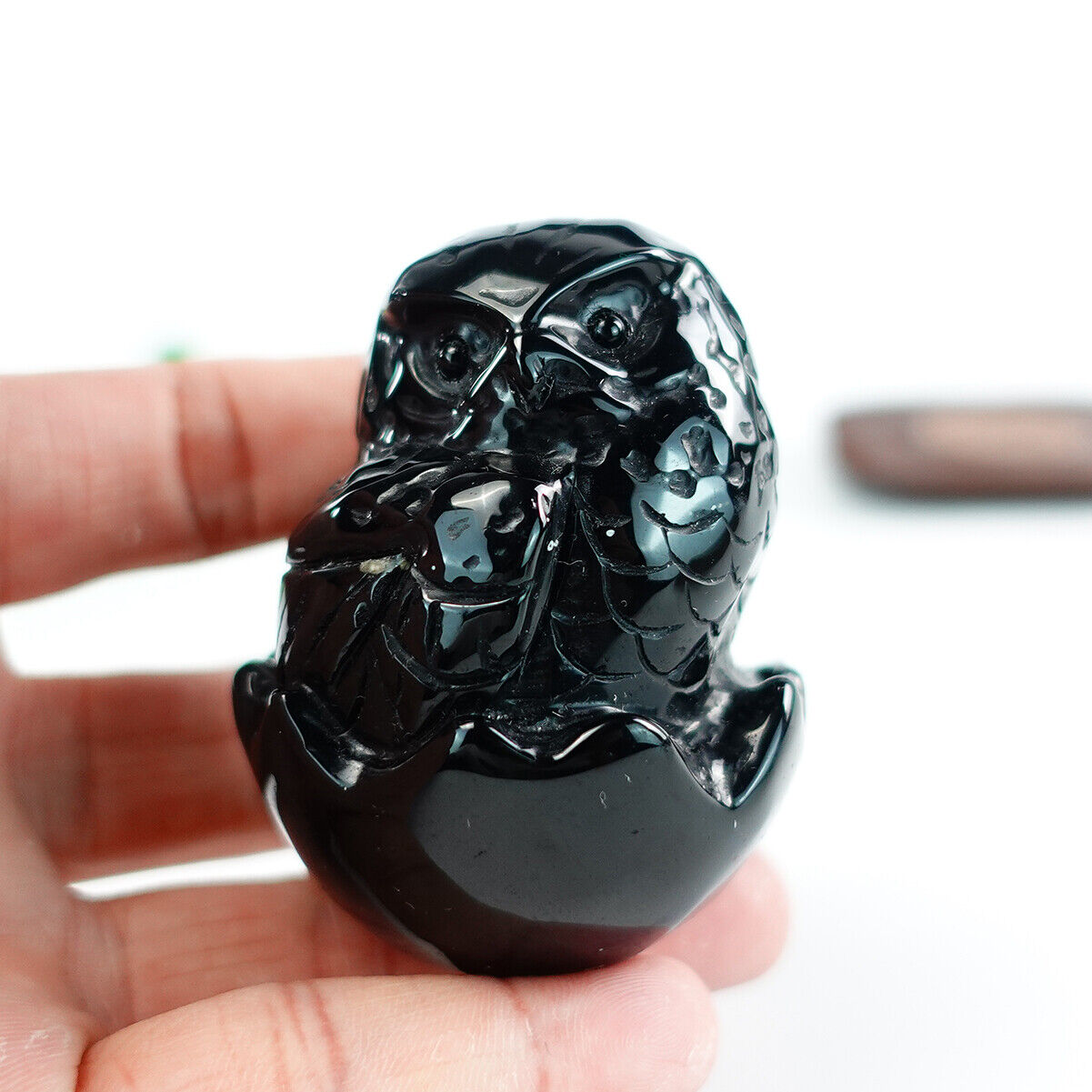 2.5\'\' Natural Obsidian Quartz Owl Hand Carved Crystal Reiki Healing Gift Decor