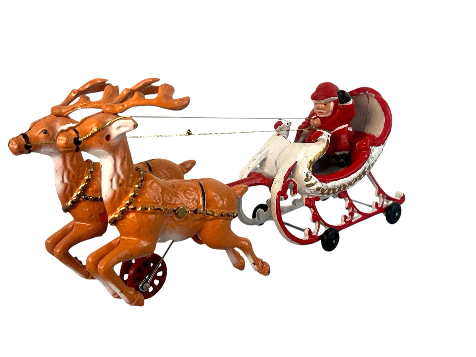 vtg 1930's Hubley Heavy Cast Iron Santa Sled & Flying Reindeer on Wheels vtg 1930's Hubley Heavy Cast Iron Santa Sled & Flying Reindeer on Wheels