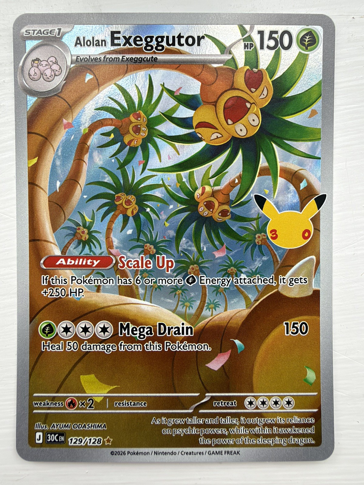 Pokémon TCG 30th Celebration Alolan Exeggutor 129/128 Secret Rare Holo Pokémon TCG 30th Celebration Alolan Exeggutor 129/128 Secret Rare Holo