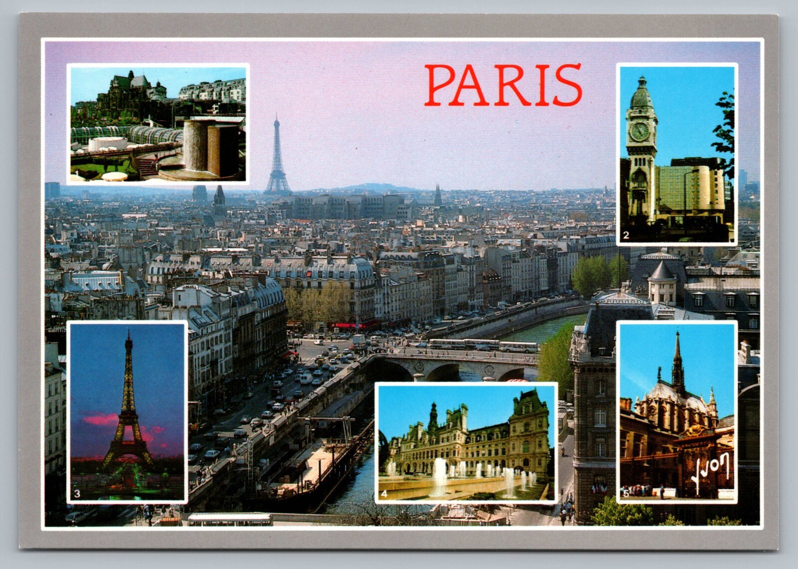 Paris France Eiffel Tower Lyon Train Station Hotel Ville Multiview Postcard C5 Paris France Eiffel Tower Lyon Train Station Hotel Ville Multiview Postcard C5