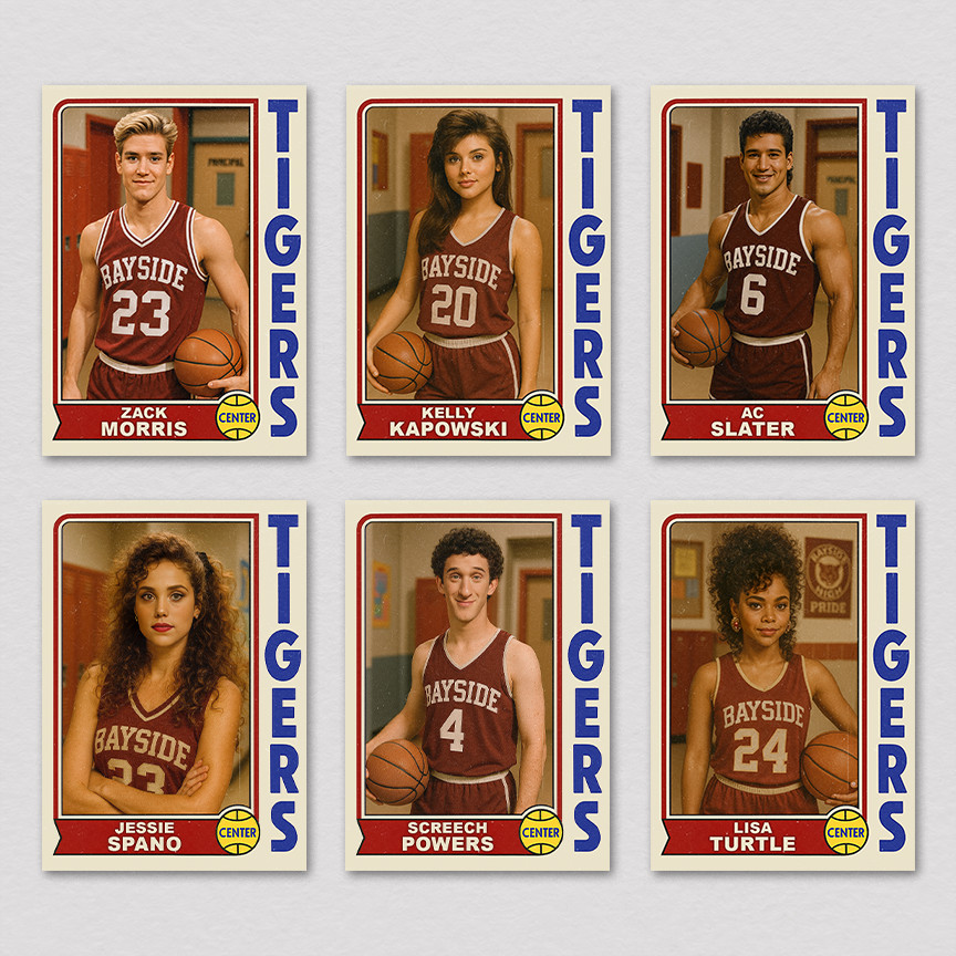 Saved by the Bell 6-Card Set Zack, Slater, Screech, Jessie, Lisa, Belding Saved by the Bell 6-Card Set Zack, Slater, Screech, Jessie, Lisa, Belding