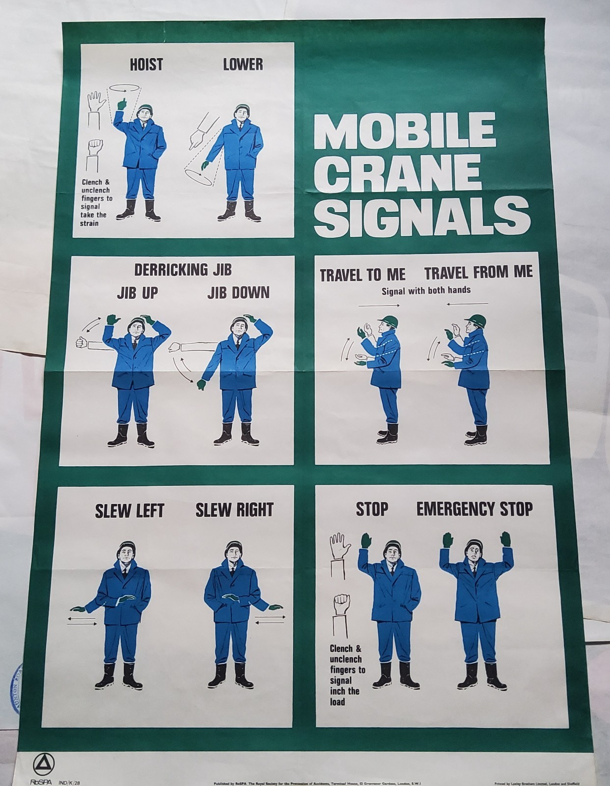 Vintage 1967 RoSPA Mobile Crane Hand Signals Safety Poster – 76 x 50.5 cm Vintage 1967 RoSPA Mobile Crane Hand Signals Safety Poster – 76 x 50.5 cm