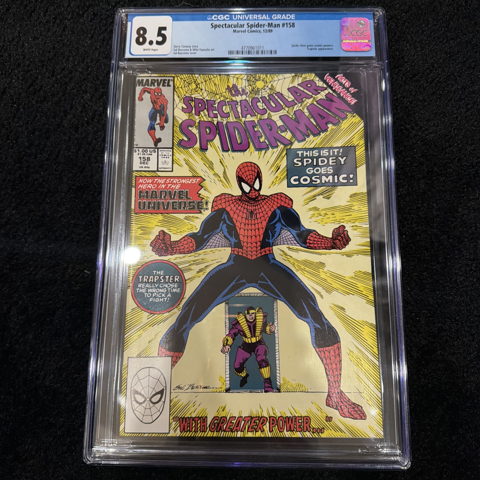 The Spectacular Spider-man #158 CGC 8.5 White Page Cosmic Spider-Man Very Hot The Spectacular Spider-man #158 CGC 8.5 White Page Cosmic Spider-Man Very Hot
