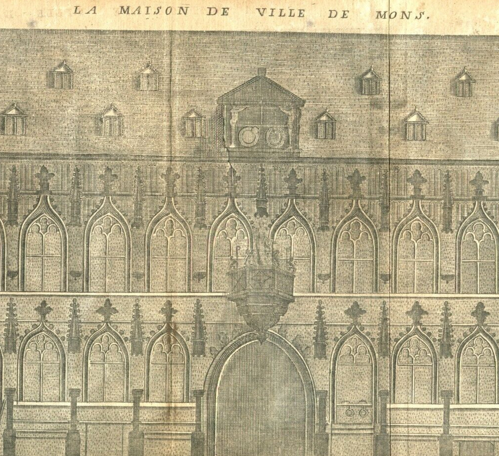 1720 antique drawing La Maison De Ville De Mons. City Hall