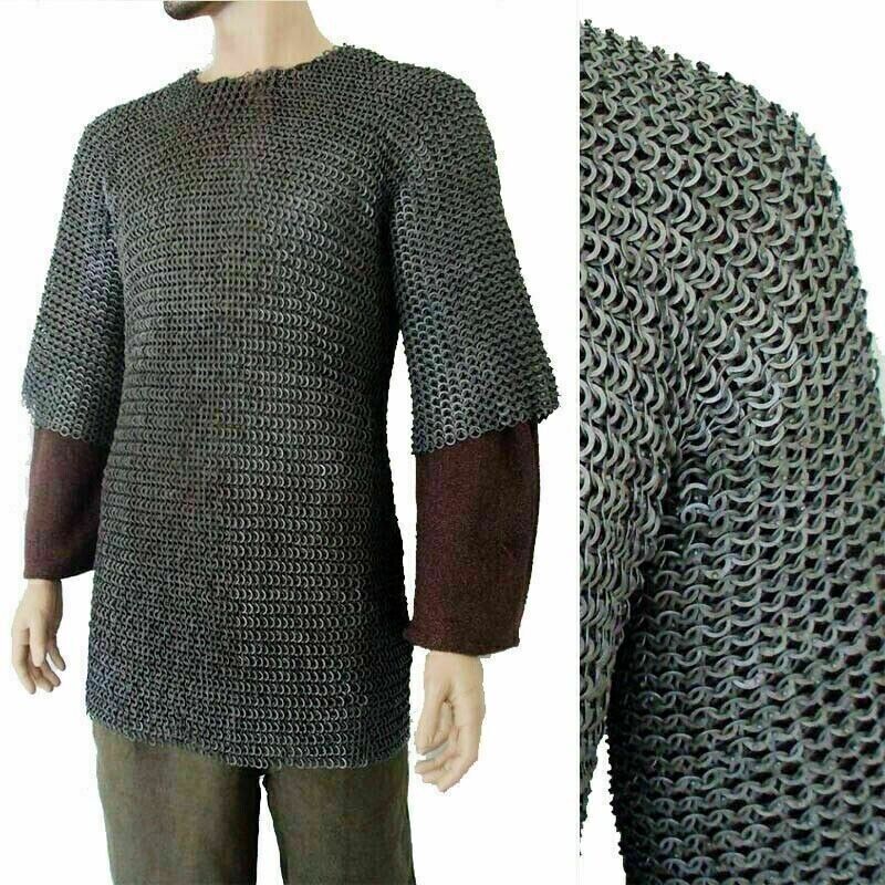 Medieval Chainmail Mild Steel Flat Riveted Rings Shirt for Men Small Size New