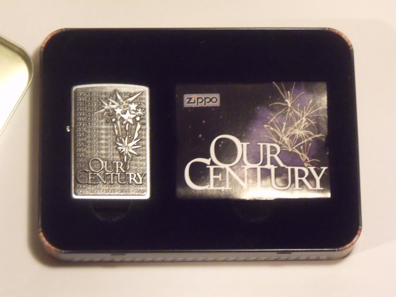 ZIPPO 1999 OUR CENTURY 1901-2000 EMBLEM SATIN CHROME LIGHTER UNFIRED IN BOX ZIPPO 1999 OUR CENTURY 1901-2000 EMBLEM SATIN CHROME LIGHTER UNFIRED IN BOX