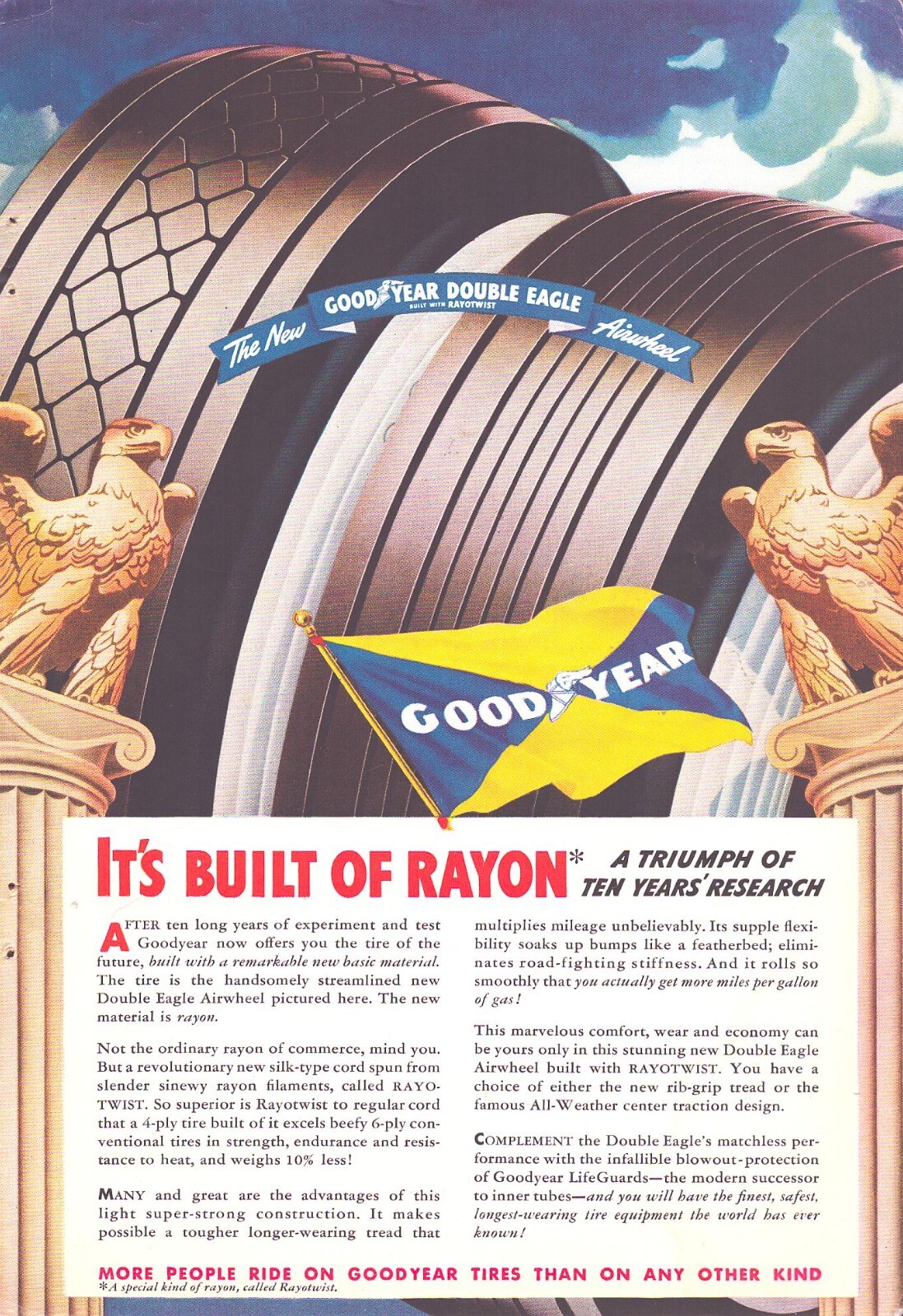 1938 Goodyear Tires Print Ad It's Built of Rayon