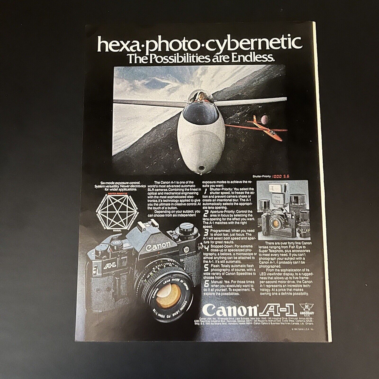 1980 Canon A-1 A1 SLR Camera Print Ad Original Vintage Hexa Photo Cybernetic