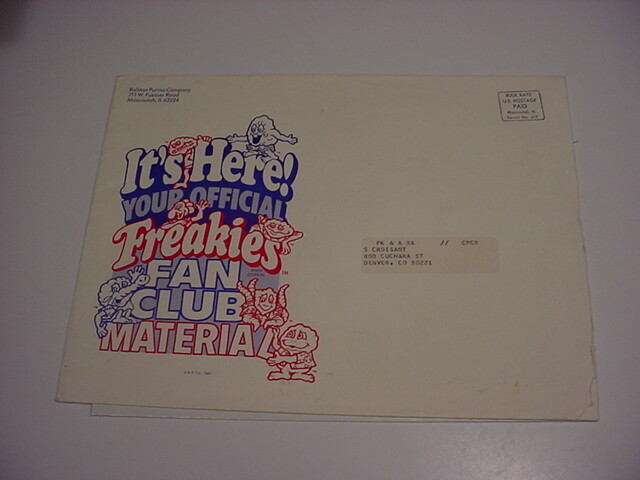 ultra-rare NM/unused 1987 FREAKIES CEREAL membership fan club kit in mailer ultra-rare NM/unused 1987 FREAKIES CEREAL membership fan club kit in mailer