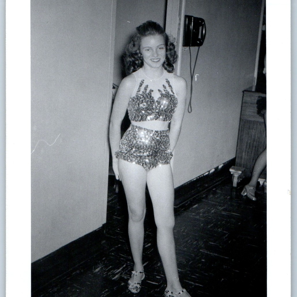 c1940s Young Woman Sequined Costume Snapshot Photo Dance Showgirl Wall Phone 5 c1940s Young Woman Sequined Costume Snapshot Photo Dance Showgirl Wall Phone 5