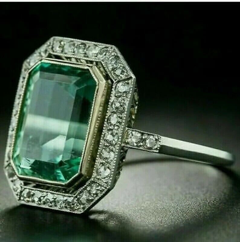 3.75Ct Art Deco Style Lab-Created Diamond & Emerald Engagement Ring 925 Silver