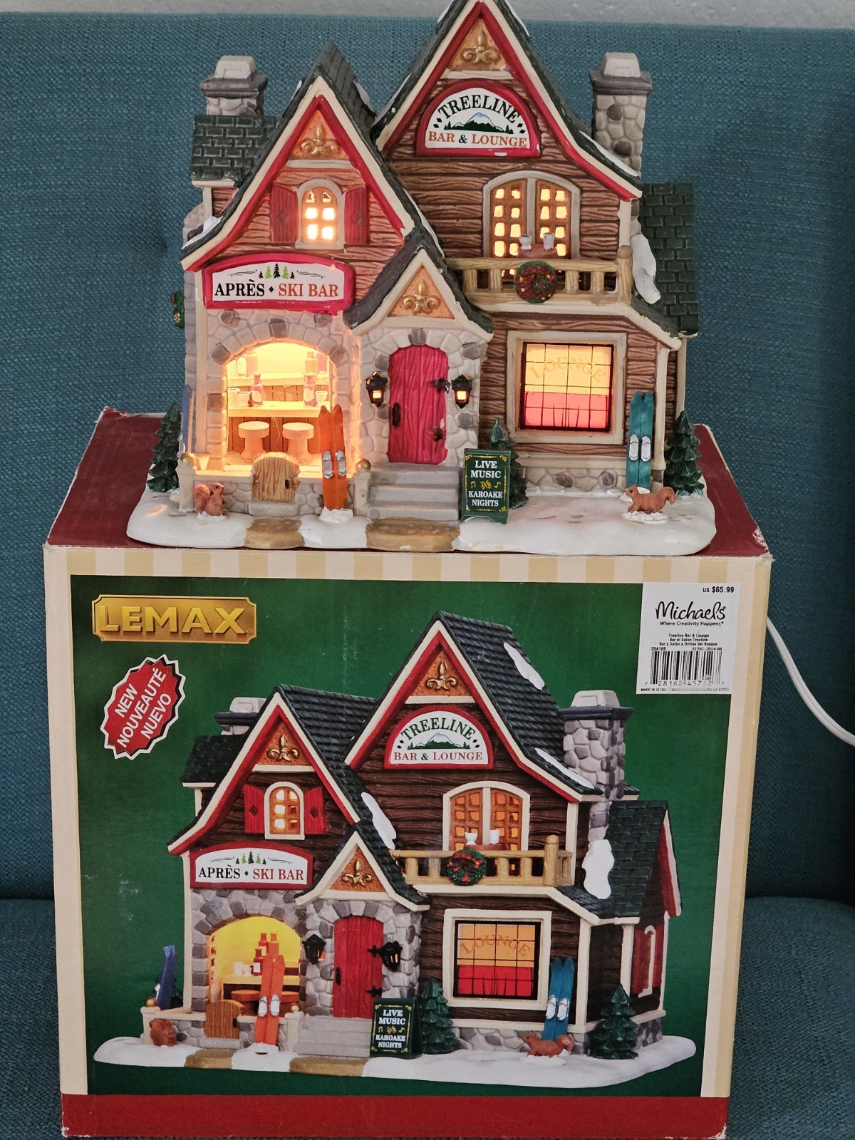 2014 Lemax Treeline Bar & Lounge Porcelain Lighted Building Christmas Village 