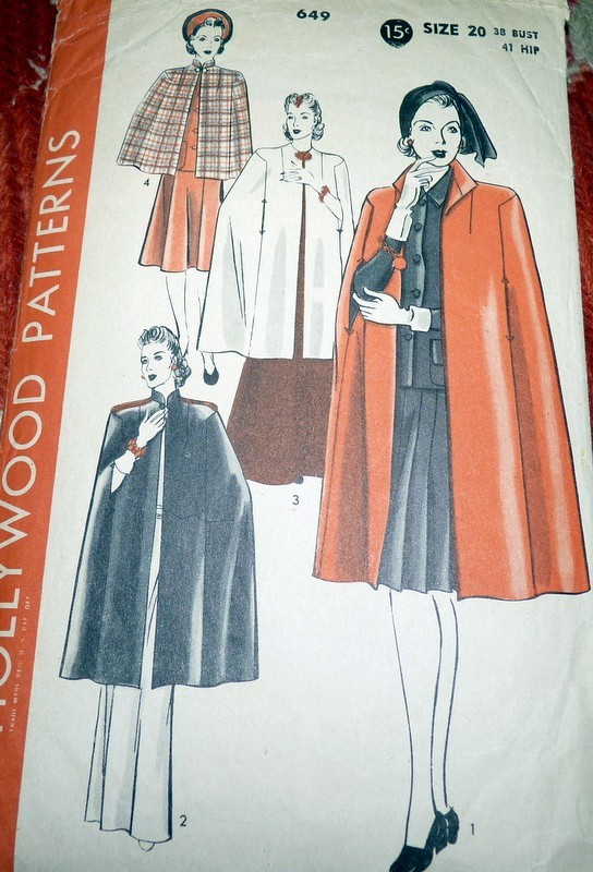 *LOVELY VTG 1930s CAPE HOLLYWOOD Sewing Pattern 20/38